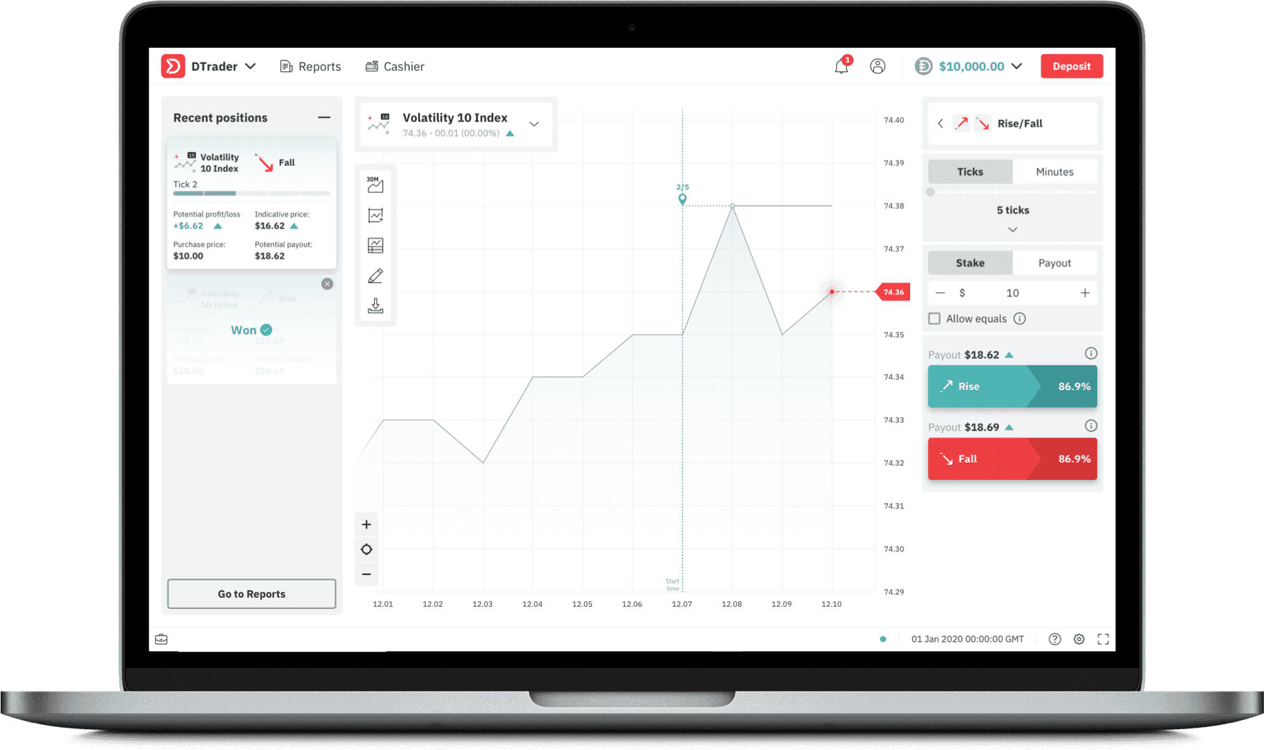 Trade volatility indices with DTrader at Deriv
